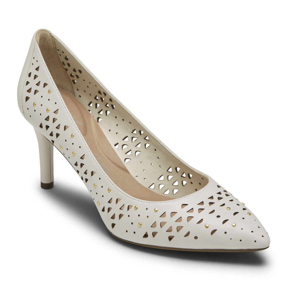 Rockport Hæler Sko Dame Hvite - Total Motion 75Mm Perforated Studded - NKFC74695